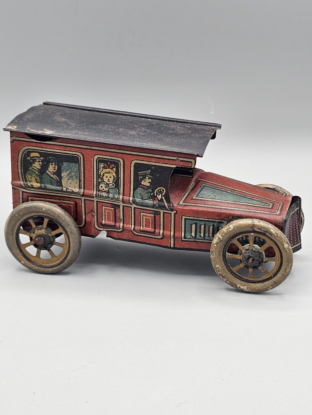 Pre-War 1920s J Chein No 314 Tin Litho Chauffeur Limousine Clockwork Toy Car